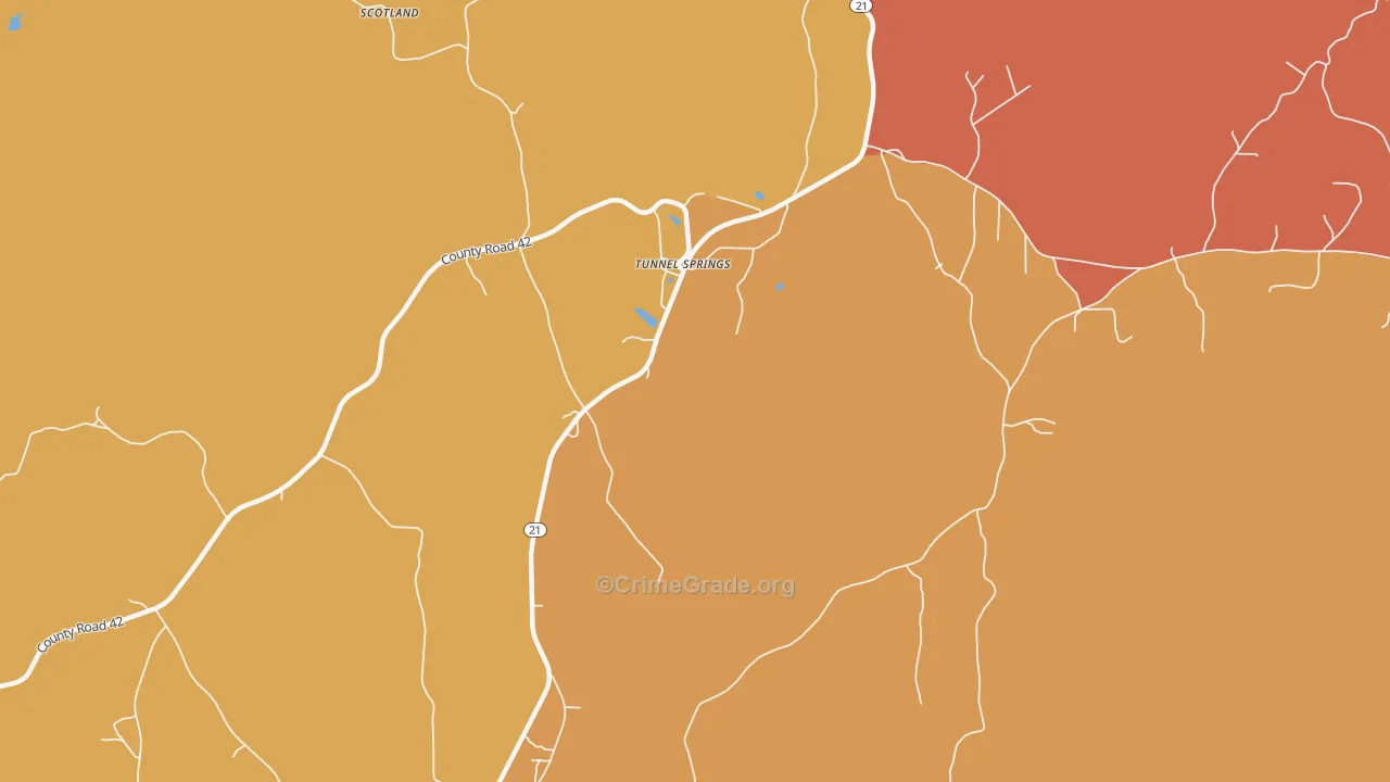 Tunnel Springs, AL Map of Assault Rates