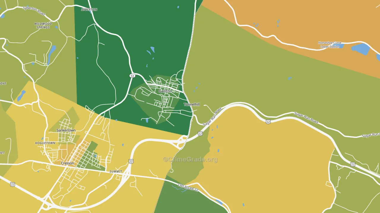 Tunnelhill, PA Map of Assault Rates