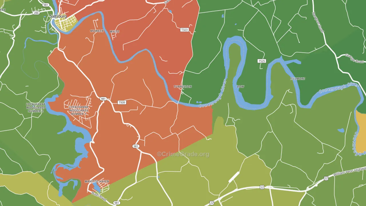 Tunnelton, PA Map of Assault Rates