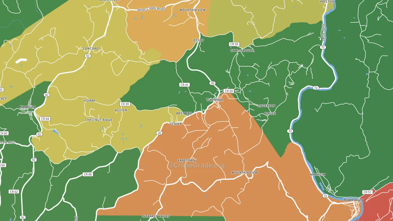 Tunnelton, WV Map of Assault Rates