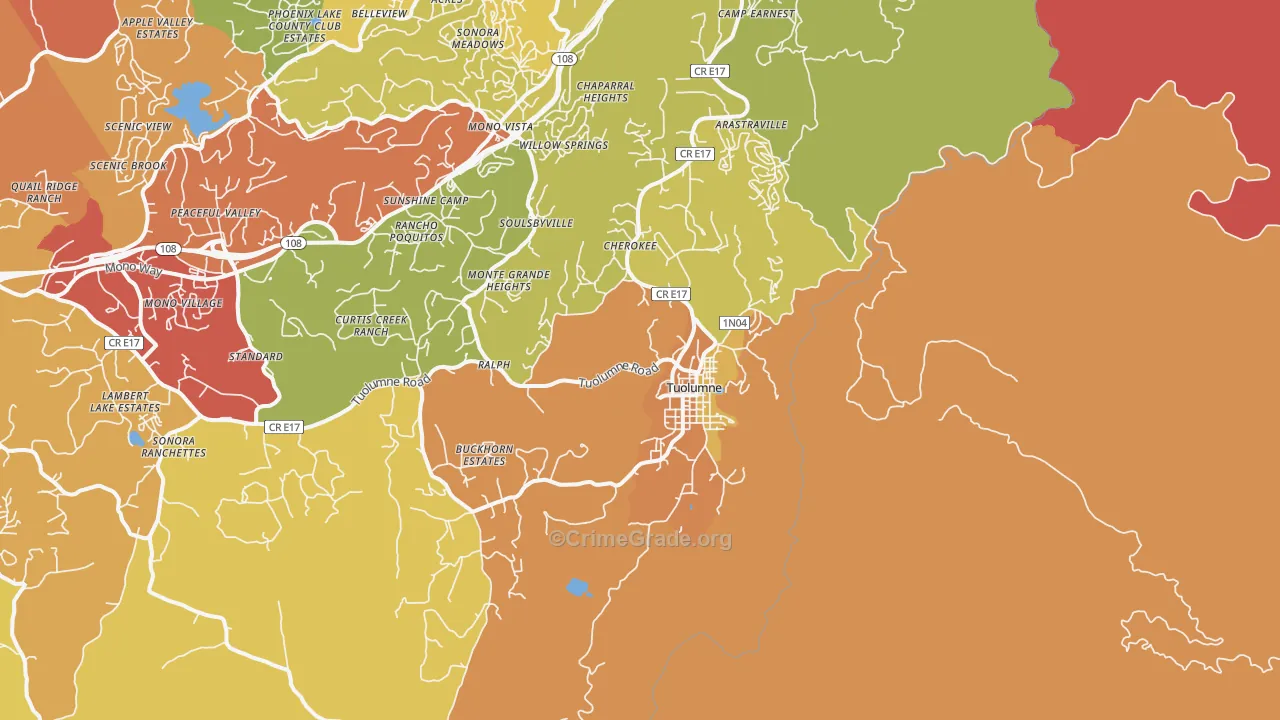 Tuolumne, CA Map of Assault Rates