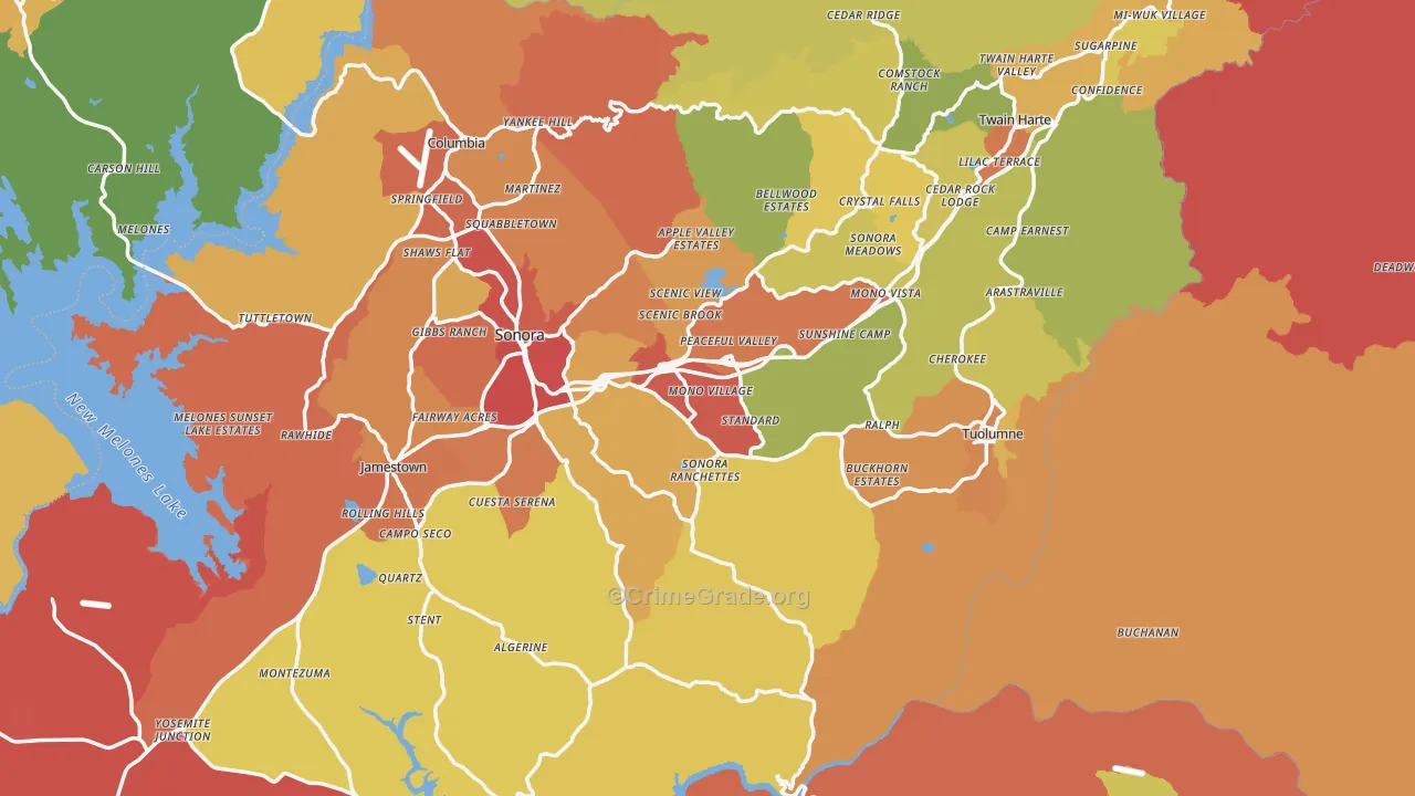 Tuolumne County, CA Map of Assault Rates
