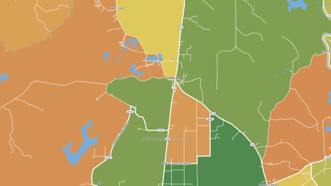 Turkey Creek, LA Map of Assault Rates
