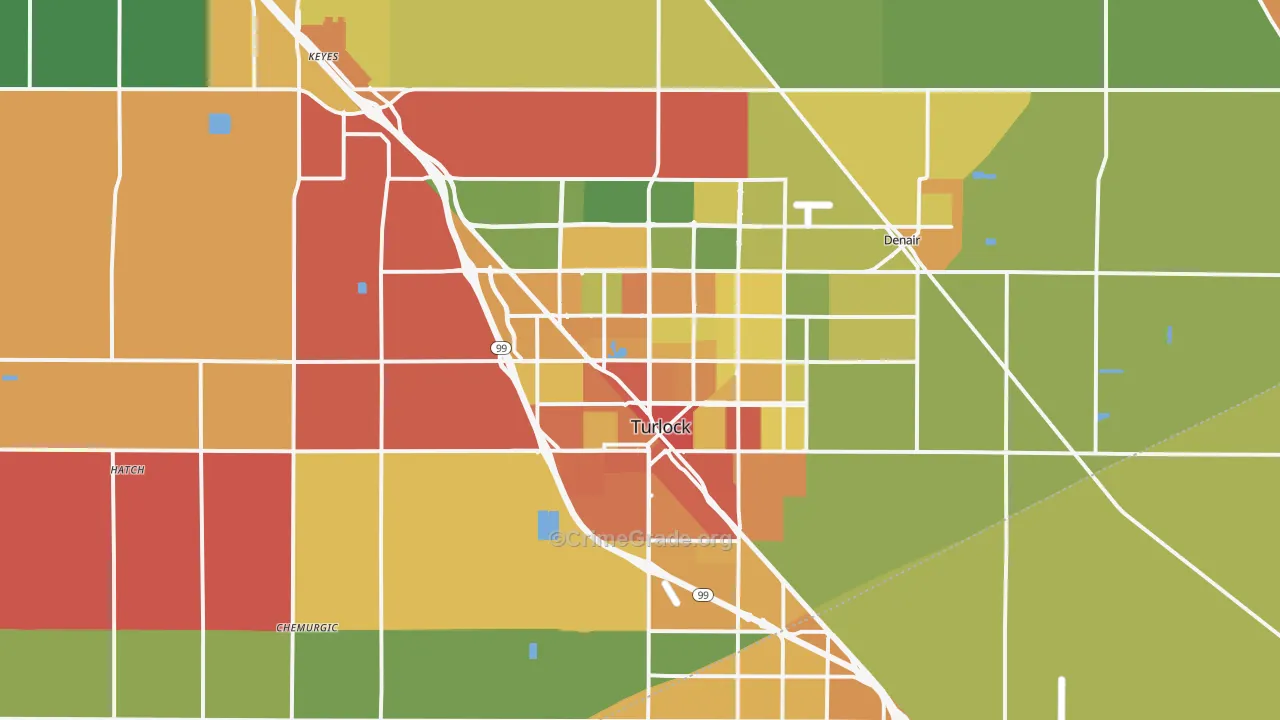 Turlock, CA Map of Assault Rates