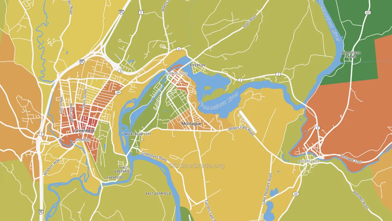 Turners Falls, MA Map of Assault Rates