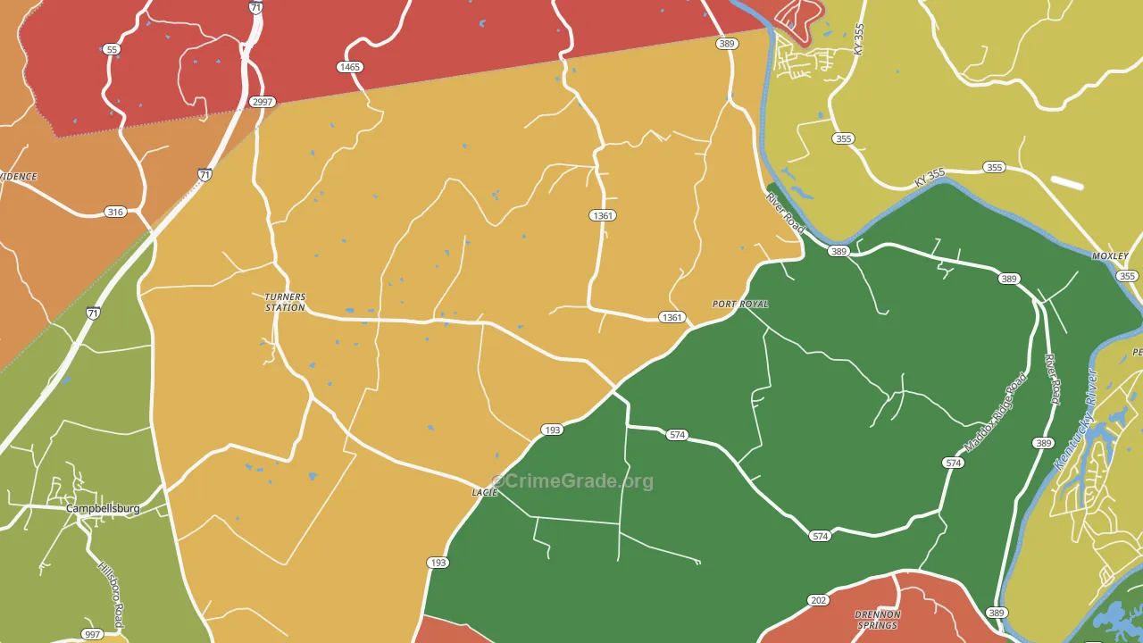 Turners Station, KY Map of Assault Rates