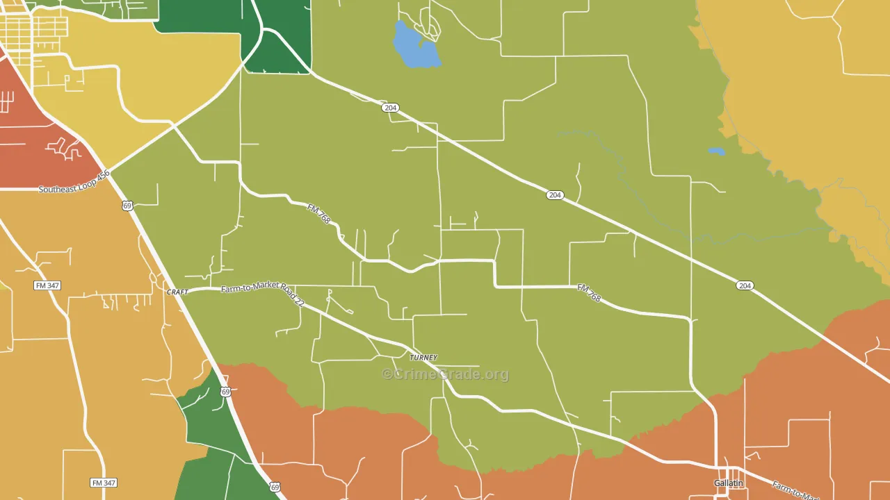 Turney, TX Map of Assault Rates