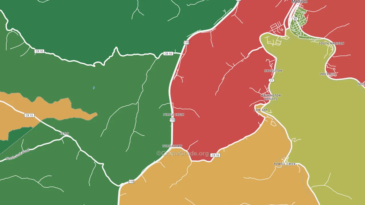 Turtle Creek, WV Map of Assault Rates