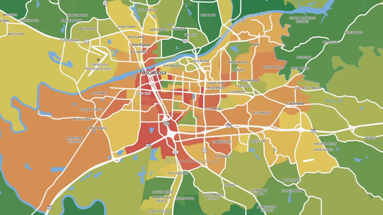Tuscaloosa, AL Map of Assault Rates