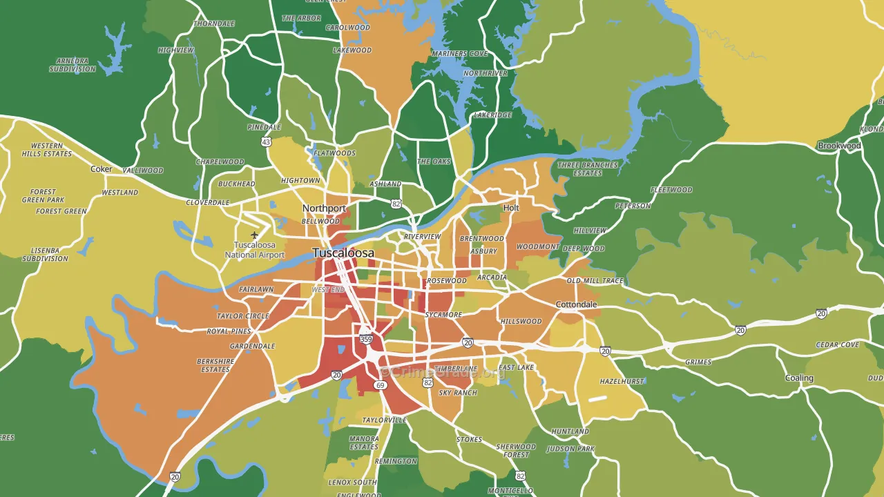 Tuscaloosa County, AL Map of Assault Rates