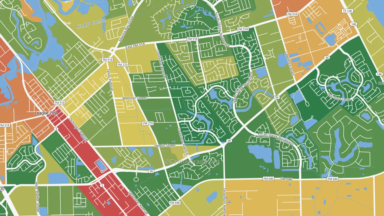 Tuscan Lakes, League City, TX Map of Assault Rates