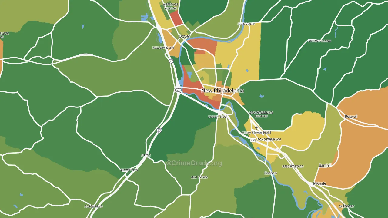 Tuscarawas County, OH Map of Assault Rates