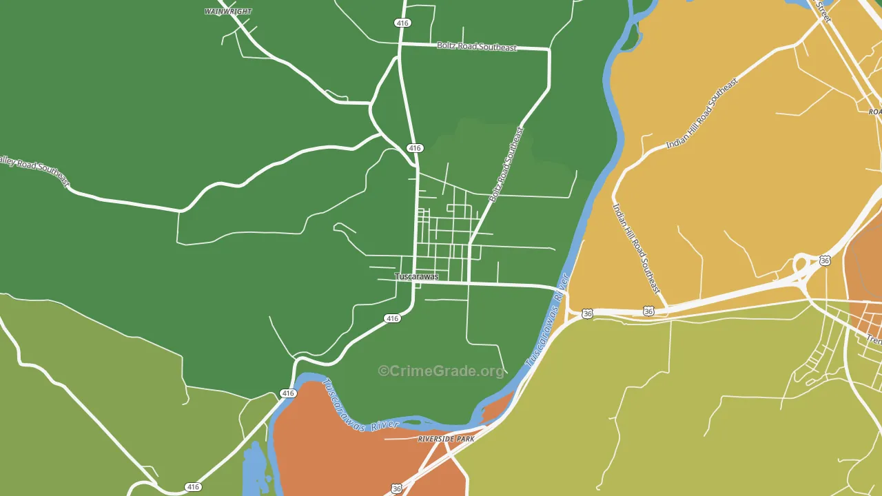 Tuscarawas, OH Map of Assault Rates