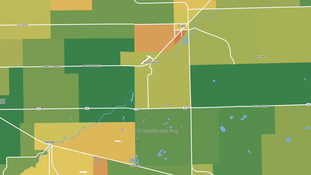 Tuscola County, MI Map of Assault Rates