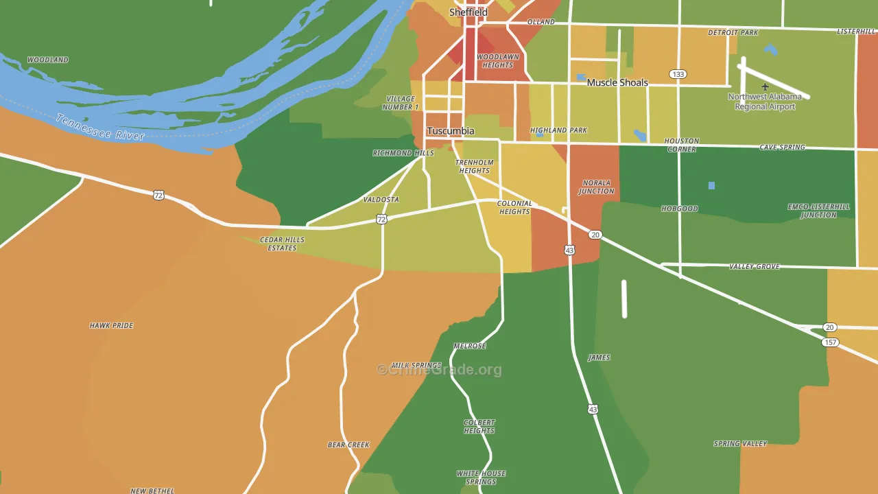 Tuscumbia, AL Map of Assault Rates