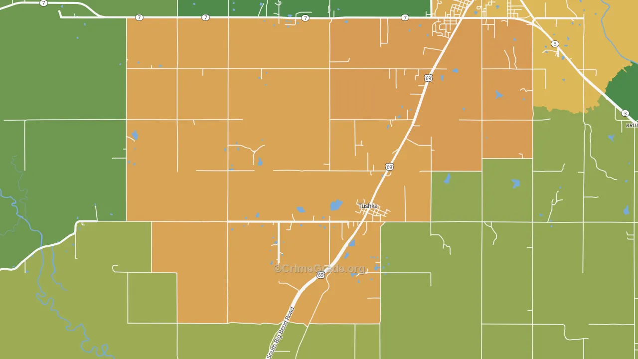 Tushka, OK Map of Assault Rates