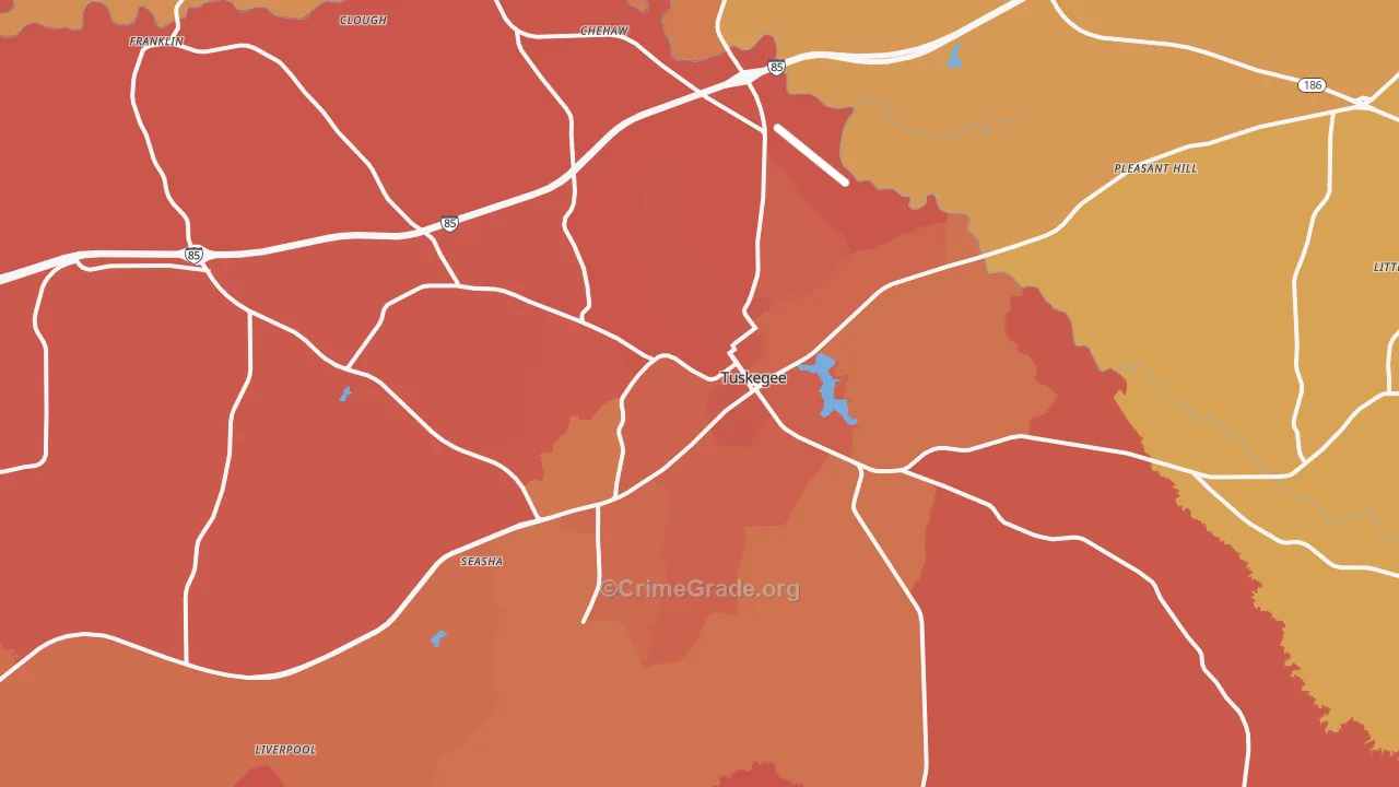 Tuskegee, AL Map of Assault Rates
