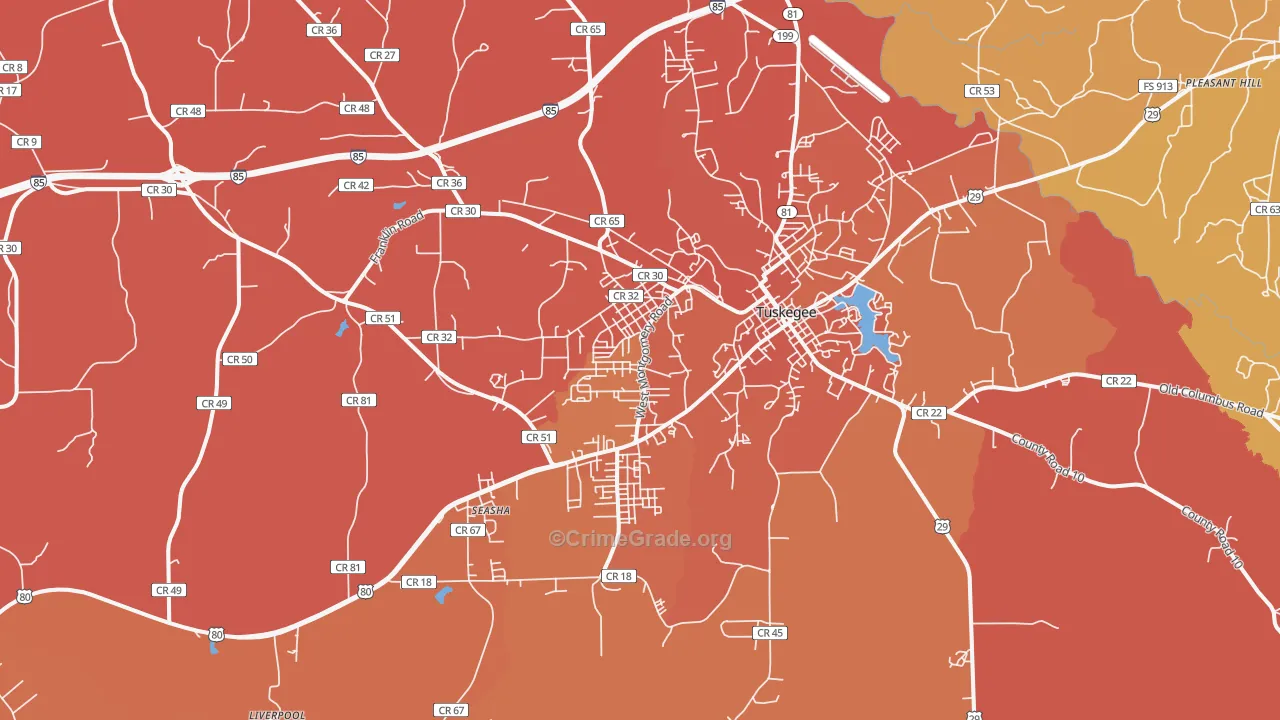 Tuskegee Institute, AL Map of Assault Rates