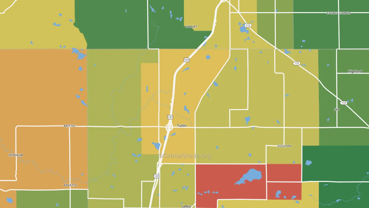 Tustin, MI Map of Assault Rates