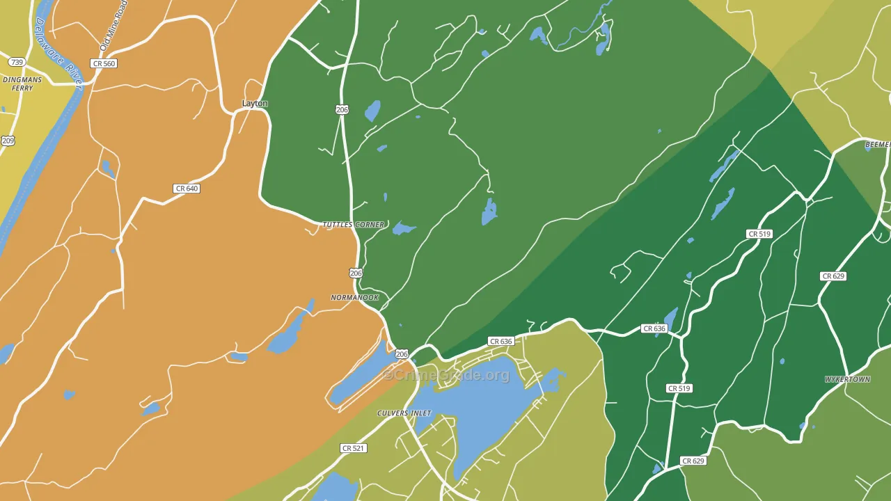 Tuttles Corner, NJ Map of Assault Rates