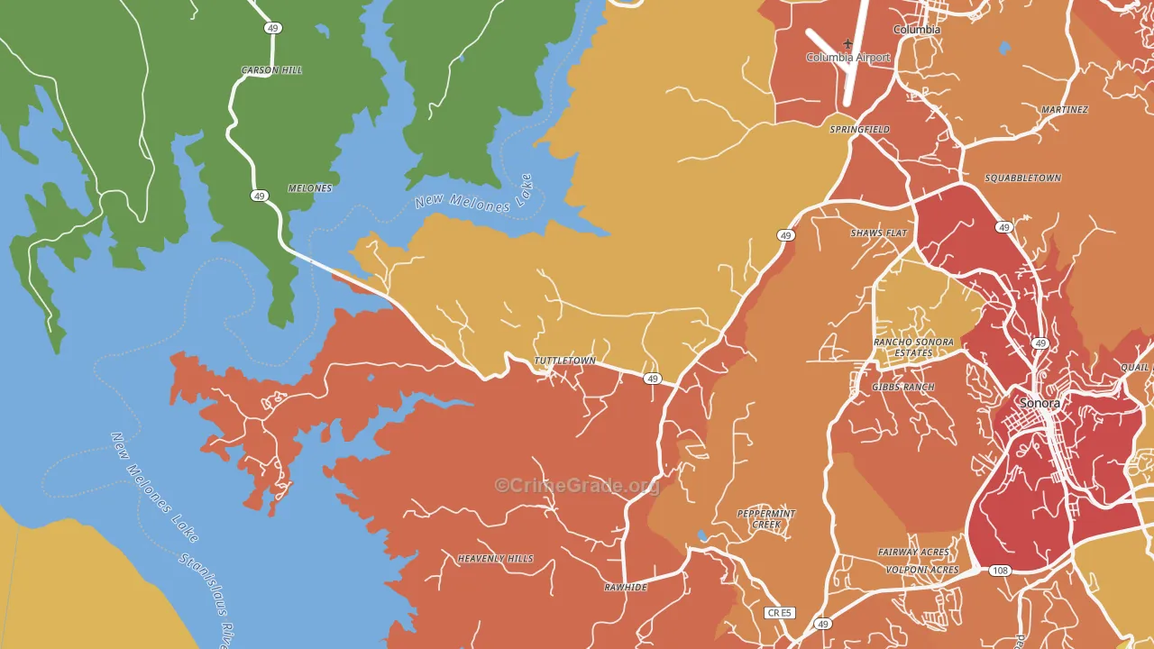 Tuttletown, CA Map of Assault Rates
