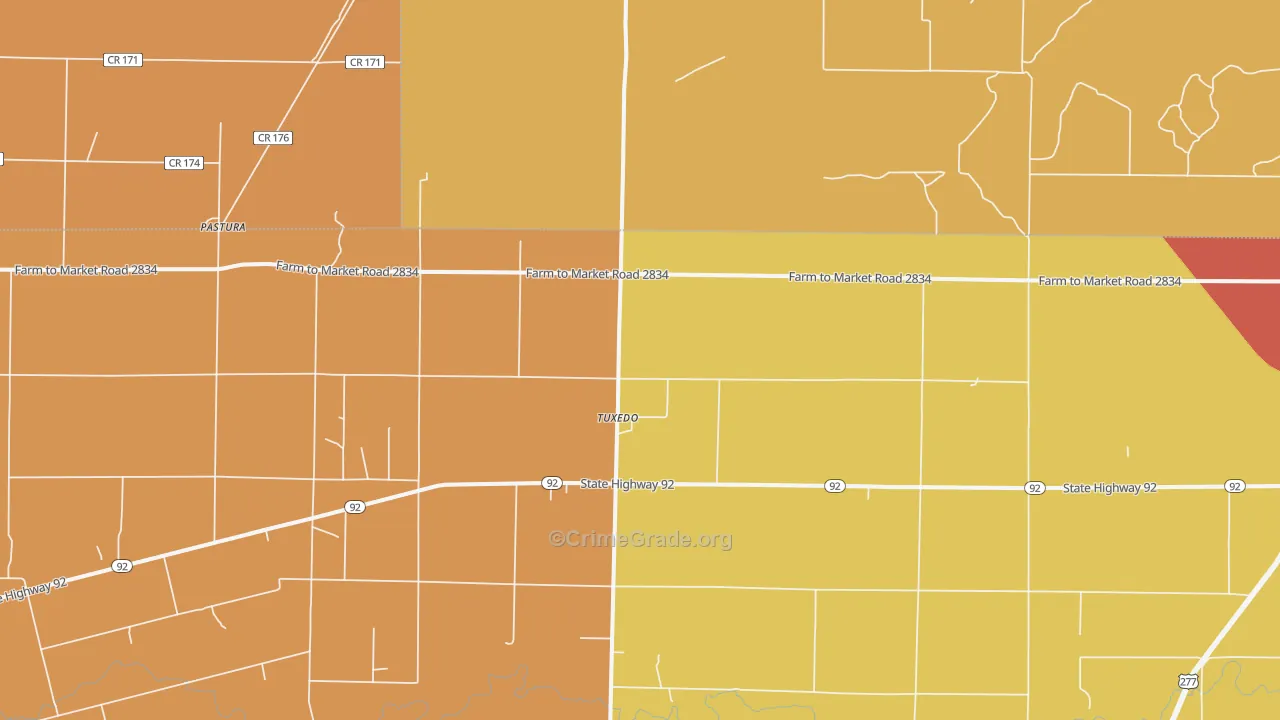 Tuxedo, TX Map of Assault Rates