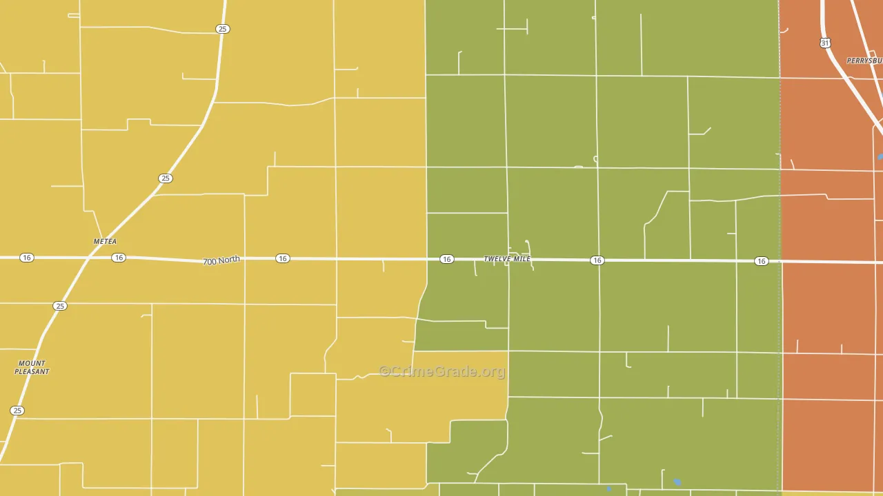 Twelve Mile, IN Map of Assault Rates