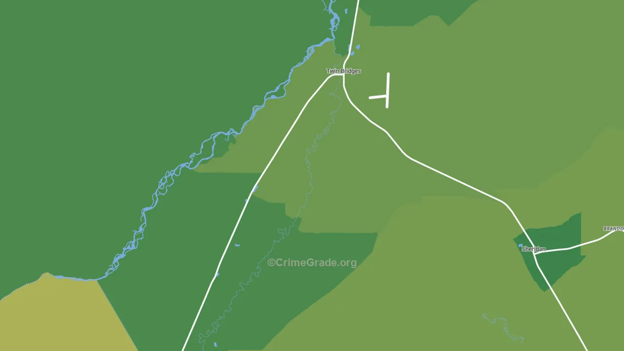 Twin Bridges, MT Map of Assault Rates