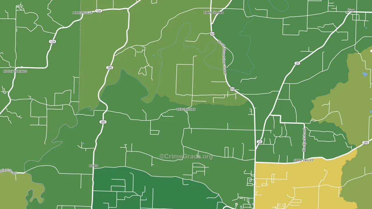 Twin Groves, AR Map of Assault Rates