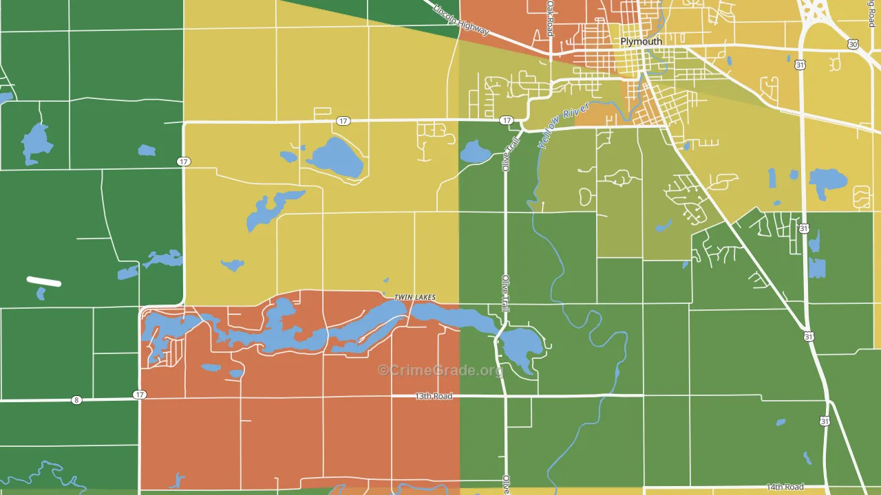 Twin Lakes, IN Map of Assault Rates
