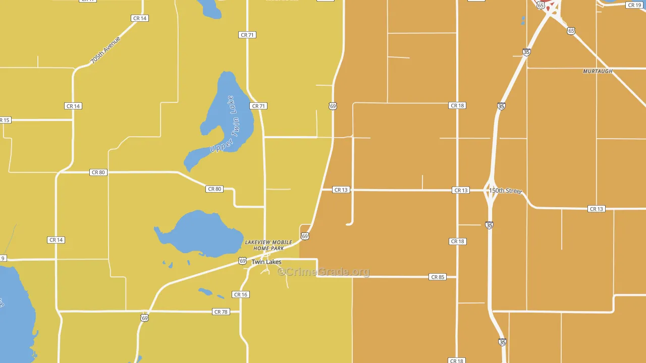 Twin Lakes, MN Map of Assault Rates