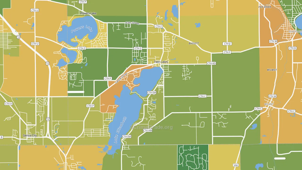 Twin Lakes, WI Map of Assault Rates