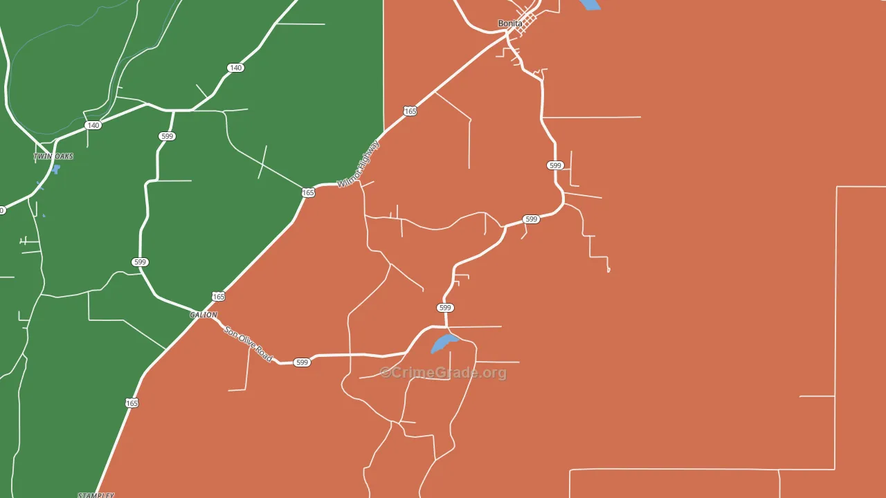 Twin Oaks, LA Map of Assault Rates