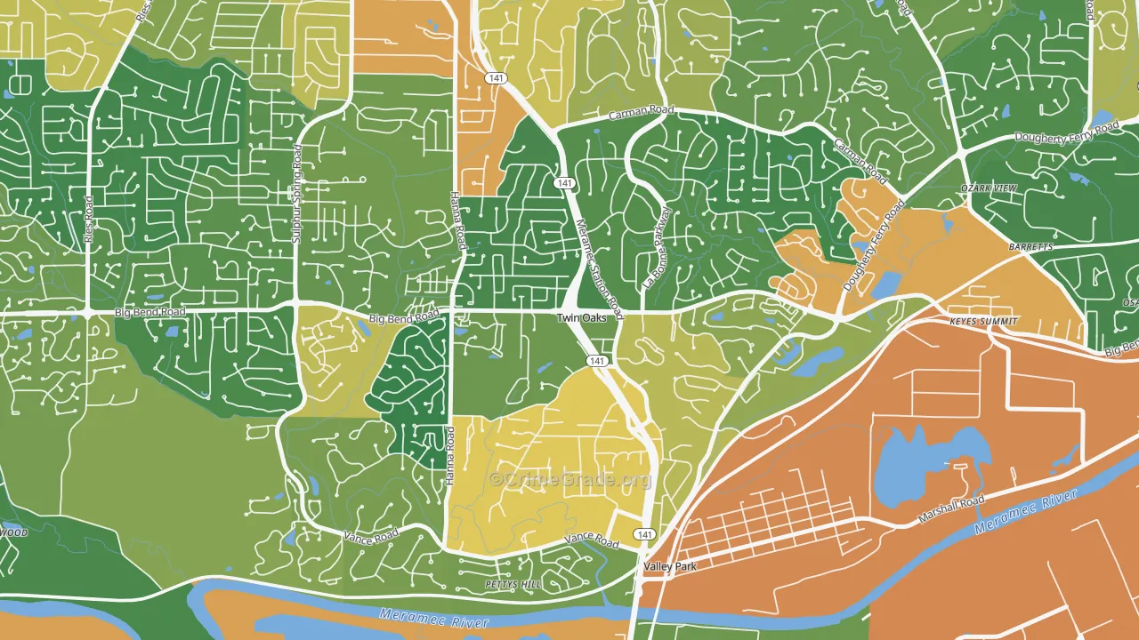 Twin Oaks, MO Map of Assault Rates