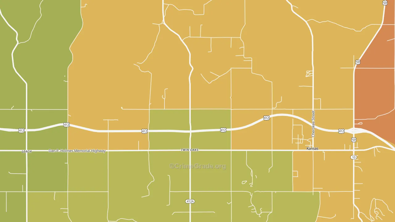 Twin Oaks, OK Map of Assault Rates