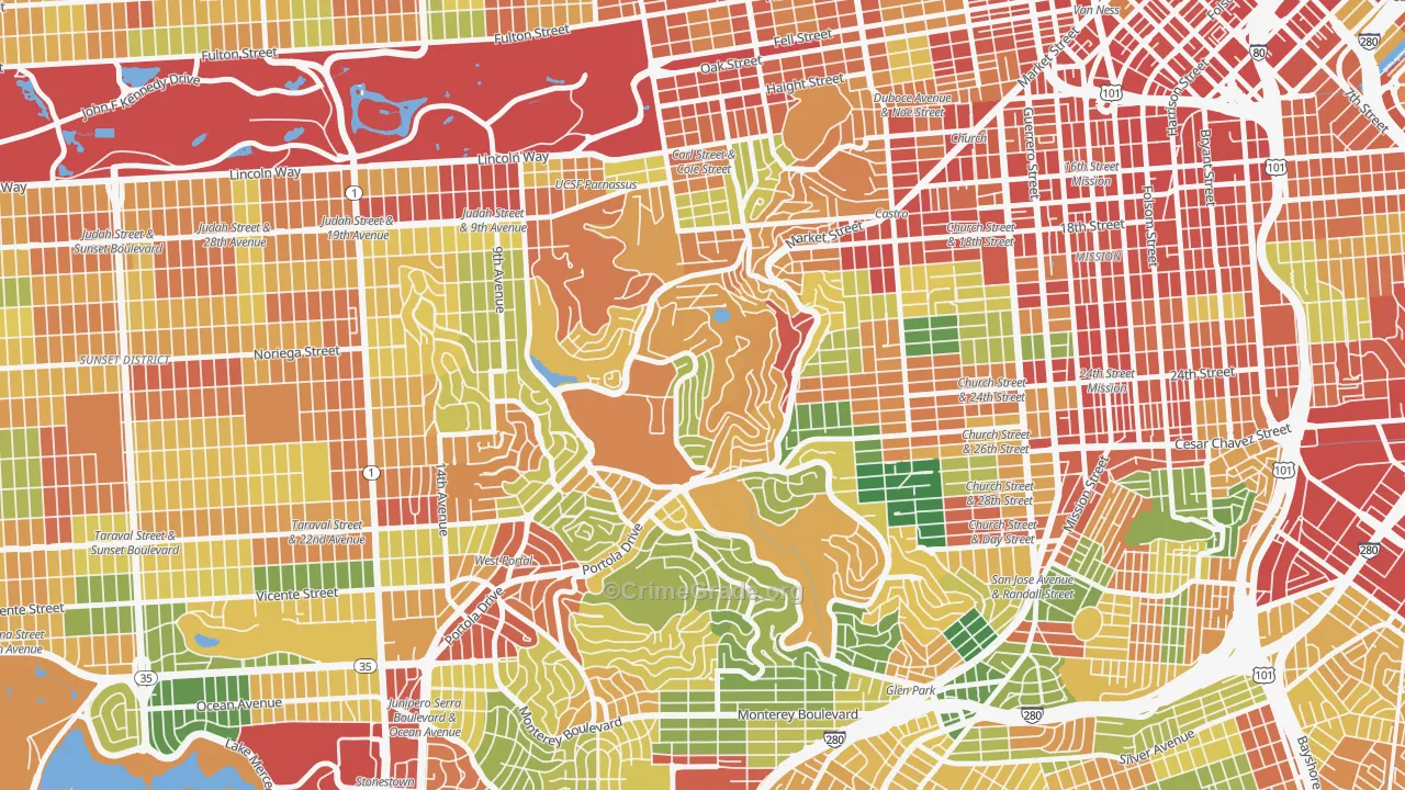 Twin Peaks, San Francisco, CA Map of Assault Rates