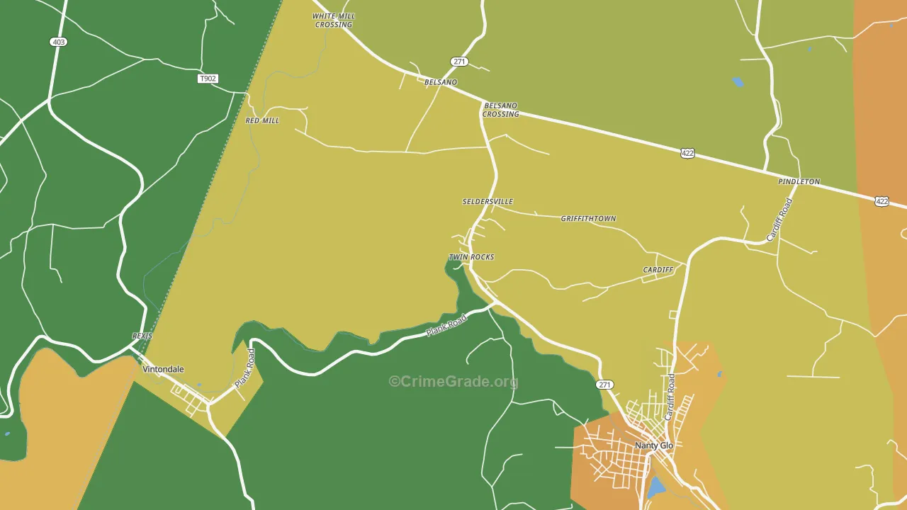 Twin Rocks, PA Map of Assault Rates
