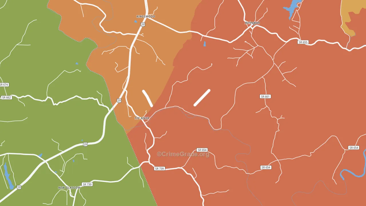 Tye River, VA Map of Assault Rates