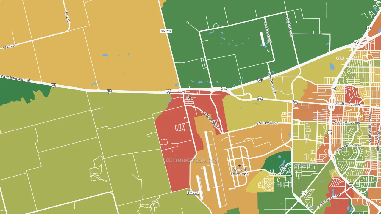 Tye, TX Map of Assault Rates