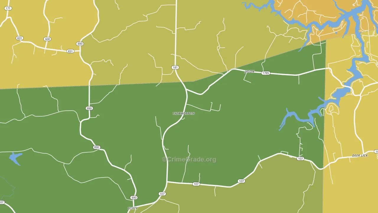 Tyewhoppety, KY Map of Assault Rates