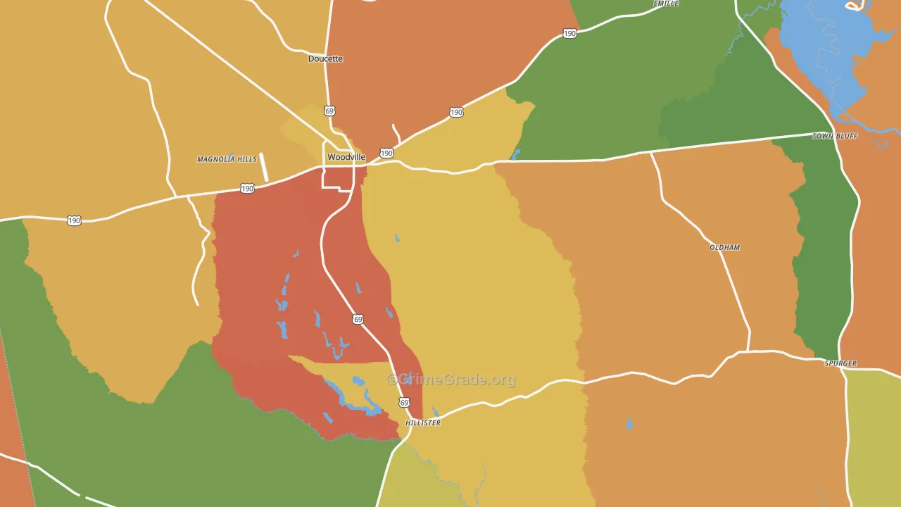 Tyler County, TX Map of Assault Rates