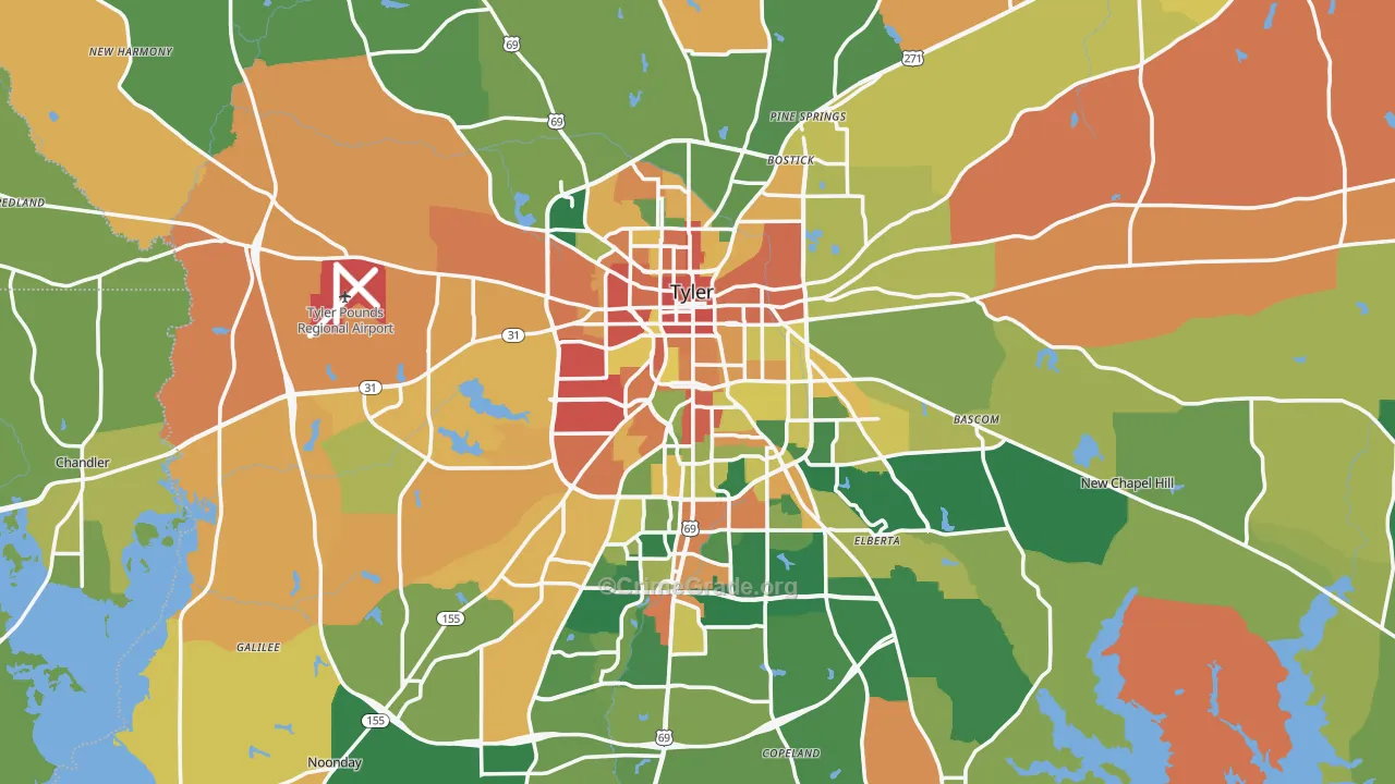Tyler, TX Map of Assault Rates