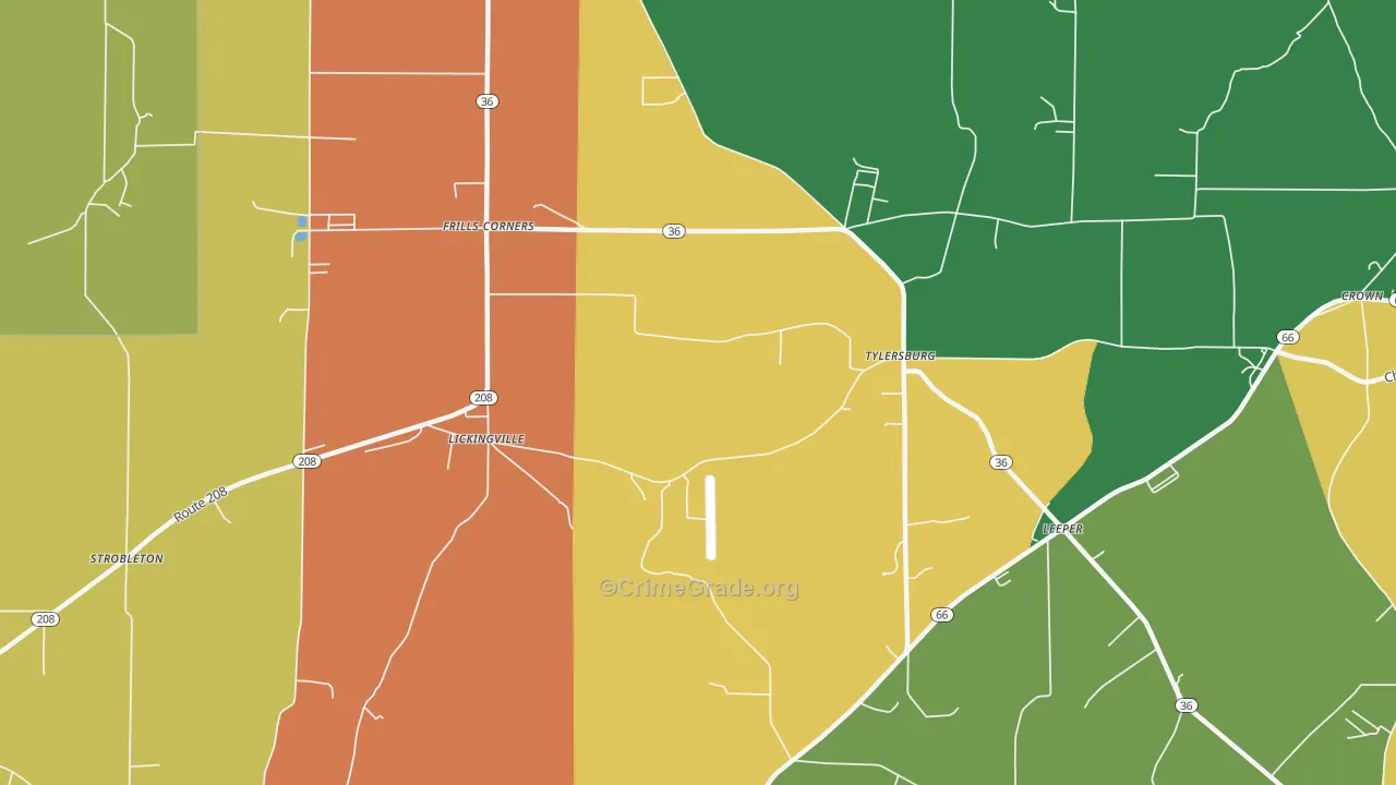 Tylersburg, PA Map of Assault Rates