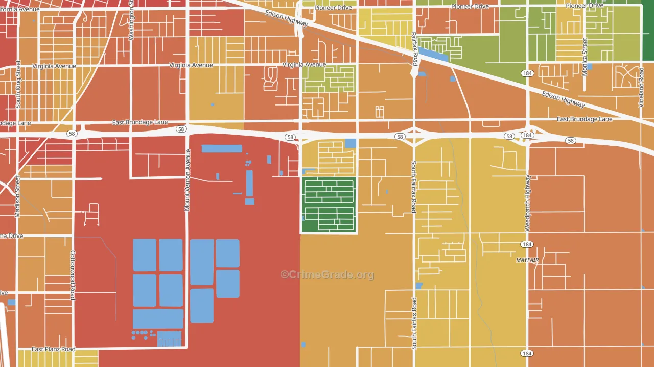 Tyner Homes, Bakersfield, CA Map of Assault Rates