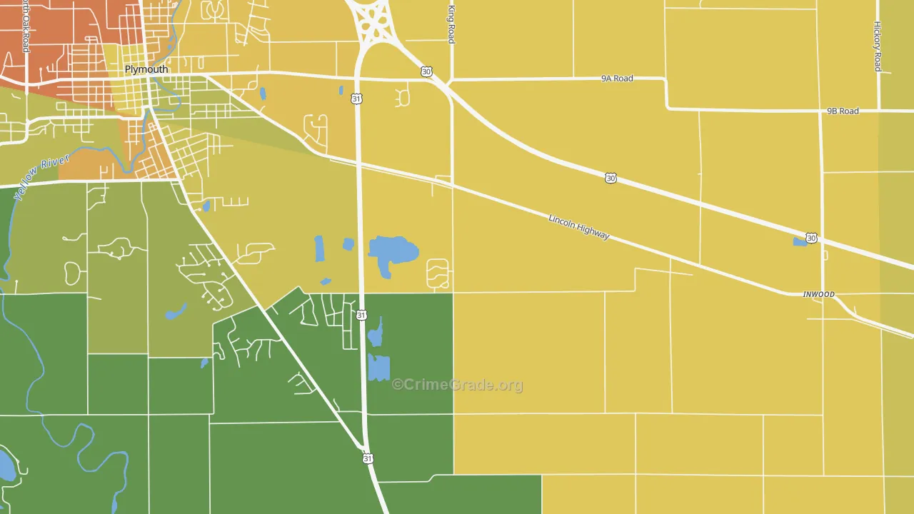 Tyner, IN Map of Assault Rates