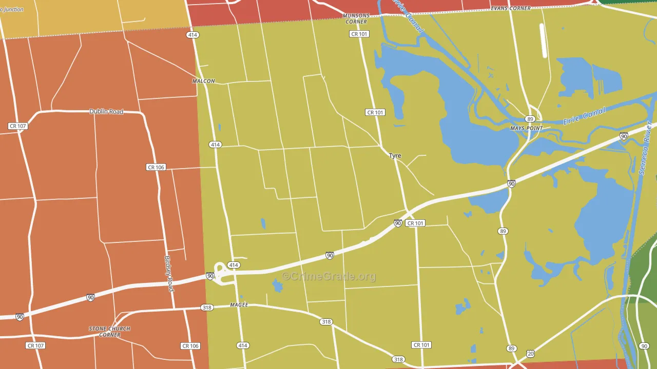 Tyre, NY Map of Assault Rates