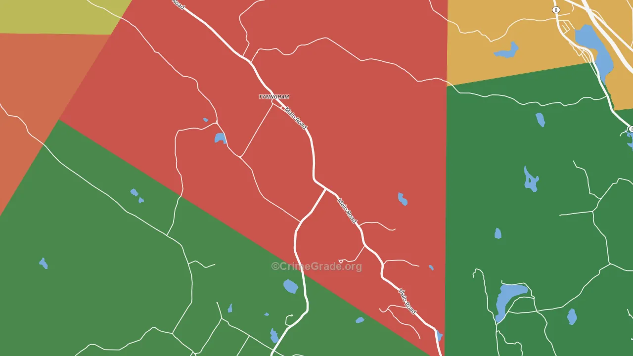 Tyringham, MA Map of Assault Rates