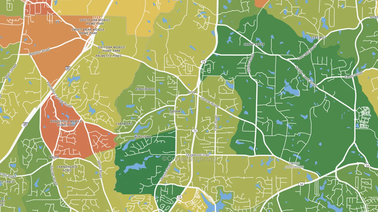 Tyrone, GA Map of Assault Rates