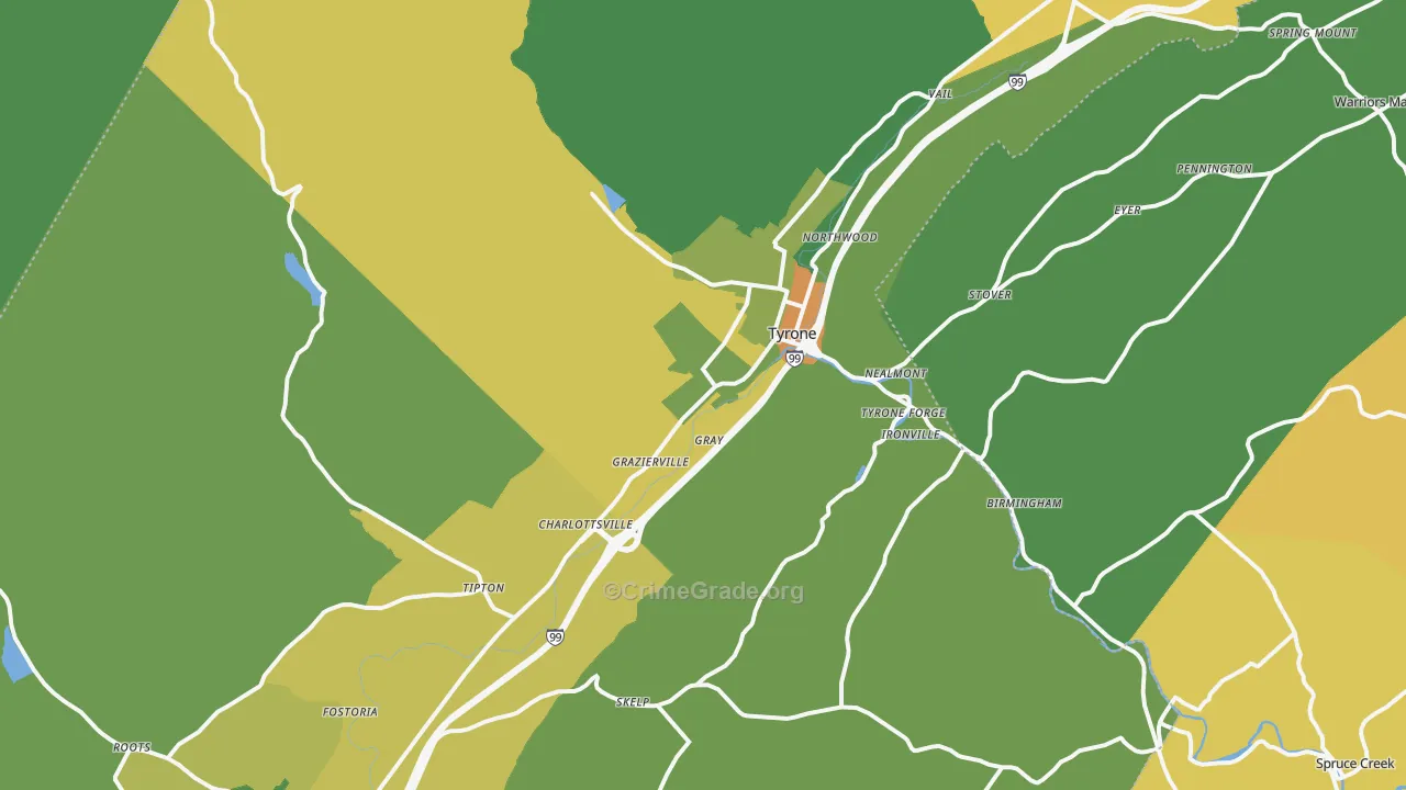 Tyrone, PA Map of Assault Rates