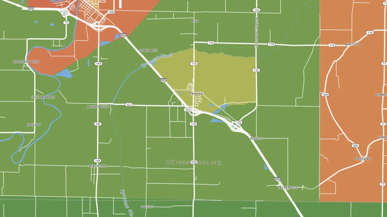 Tyronza, AR Map of Assault Rates